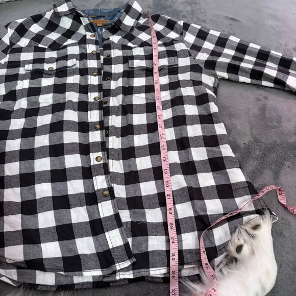 Jachs Girlfriend Plaid Button Front Shirt Medium Black White Cotton Stretch - Picture 8 of 10